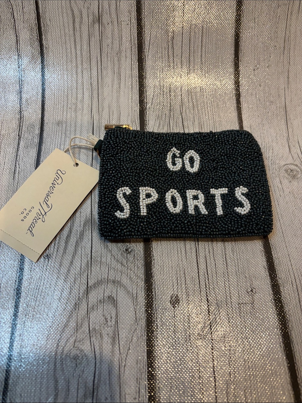 Universal Threads GO Sports handcrafted beaded wallet green and white